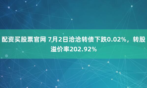 配资买股票官网 7月2日洽洽转债下跌0.02%，转股溢价率202.92%